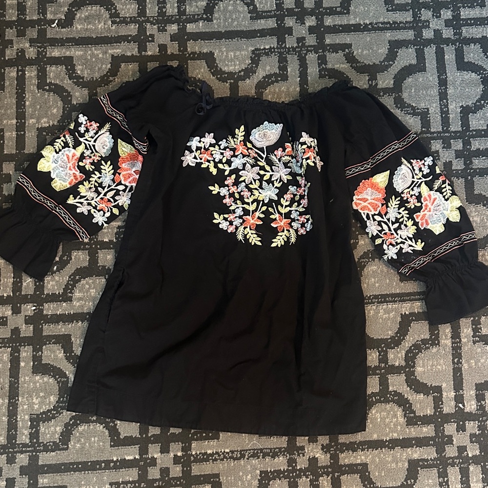 Free People Black dresswith Floral Embroidery